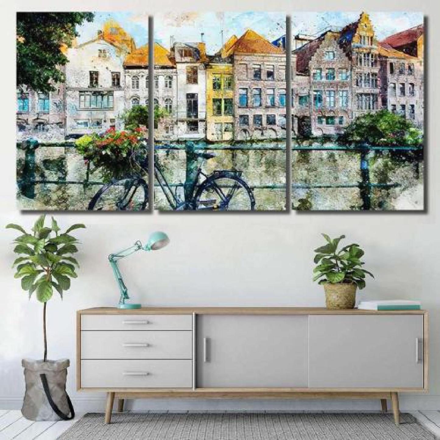 Watercolor Landscape Gent Ghent Belgium Scenery-xinru shop