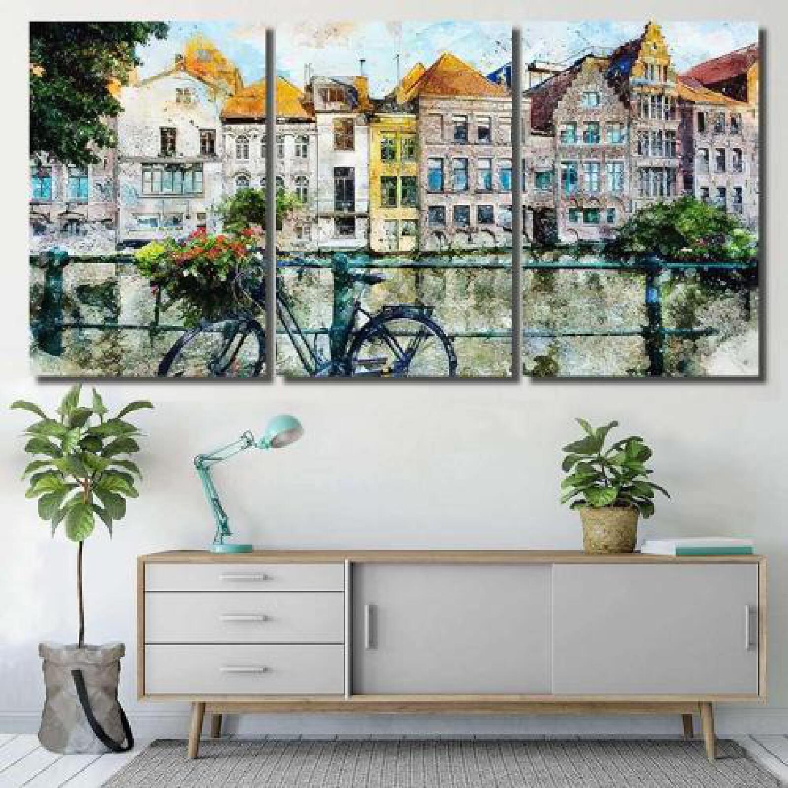 Watercolor Landscape Gent Ghent Belgium Scenery-xinru shop