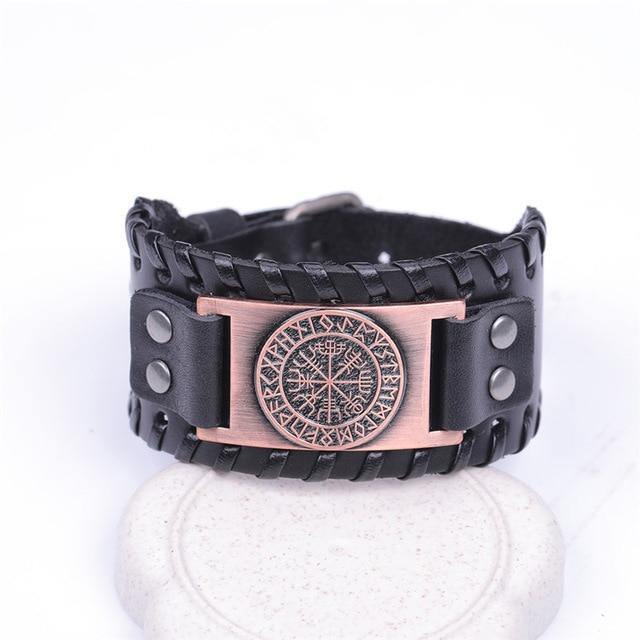 Viking Compass Leather Bracelet Vegvisir Wristband-xinru