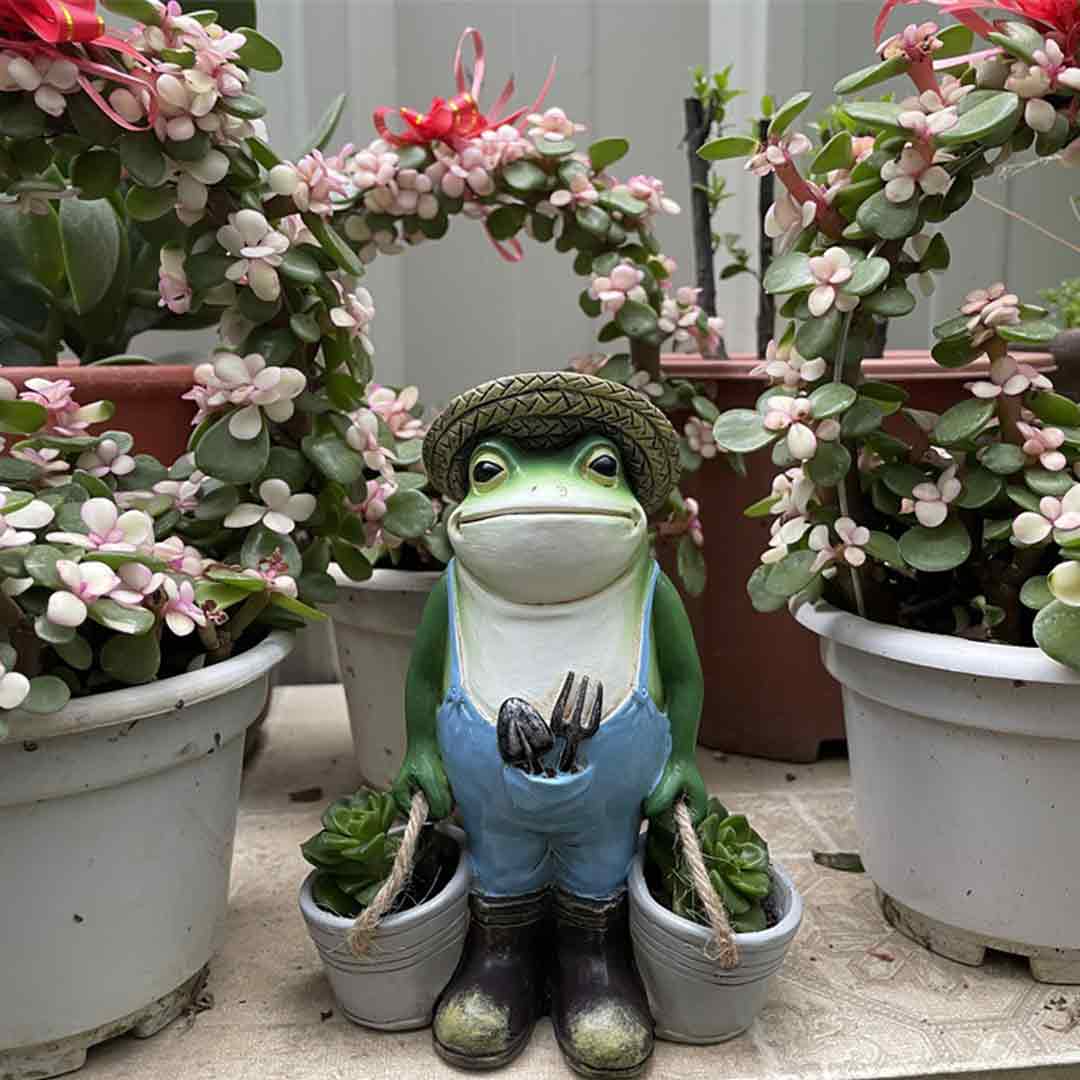 Bullfrog Barnie Gardener Frog Overalls Boots Two Buckets Plant Garden Sculpture-xinru