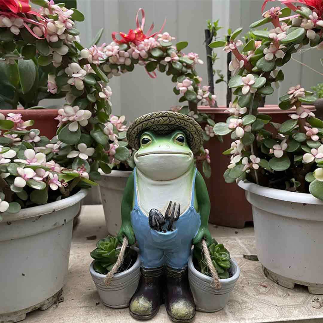 Bullfrog Barnie Gardener Frog Overalls Boots Two Buckets Plant Garden Sculpture-xinru