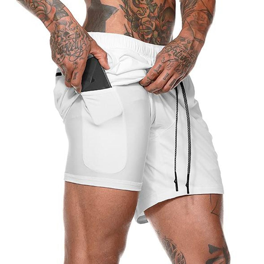Men Drawstring Waist Sports Shorts With Phone Pocket-xinru