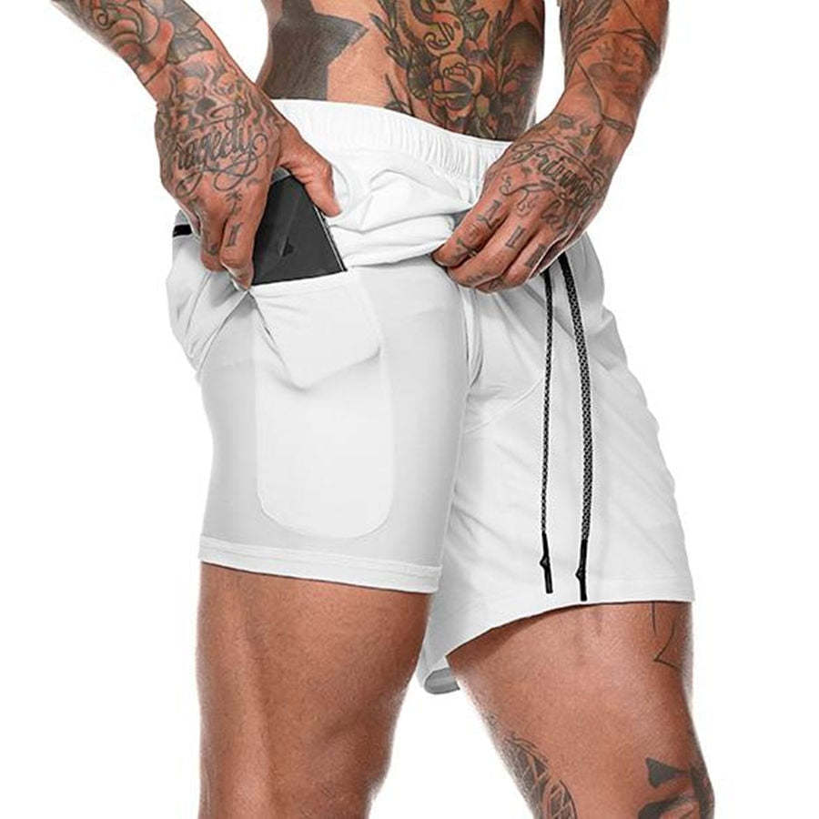 Men Drawstring Waist Sports Shorts With Phone Pocket-xinru