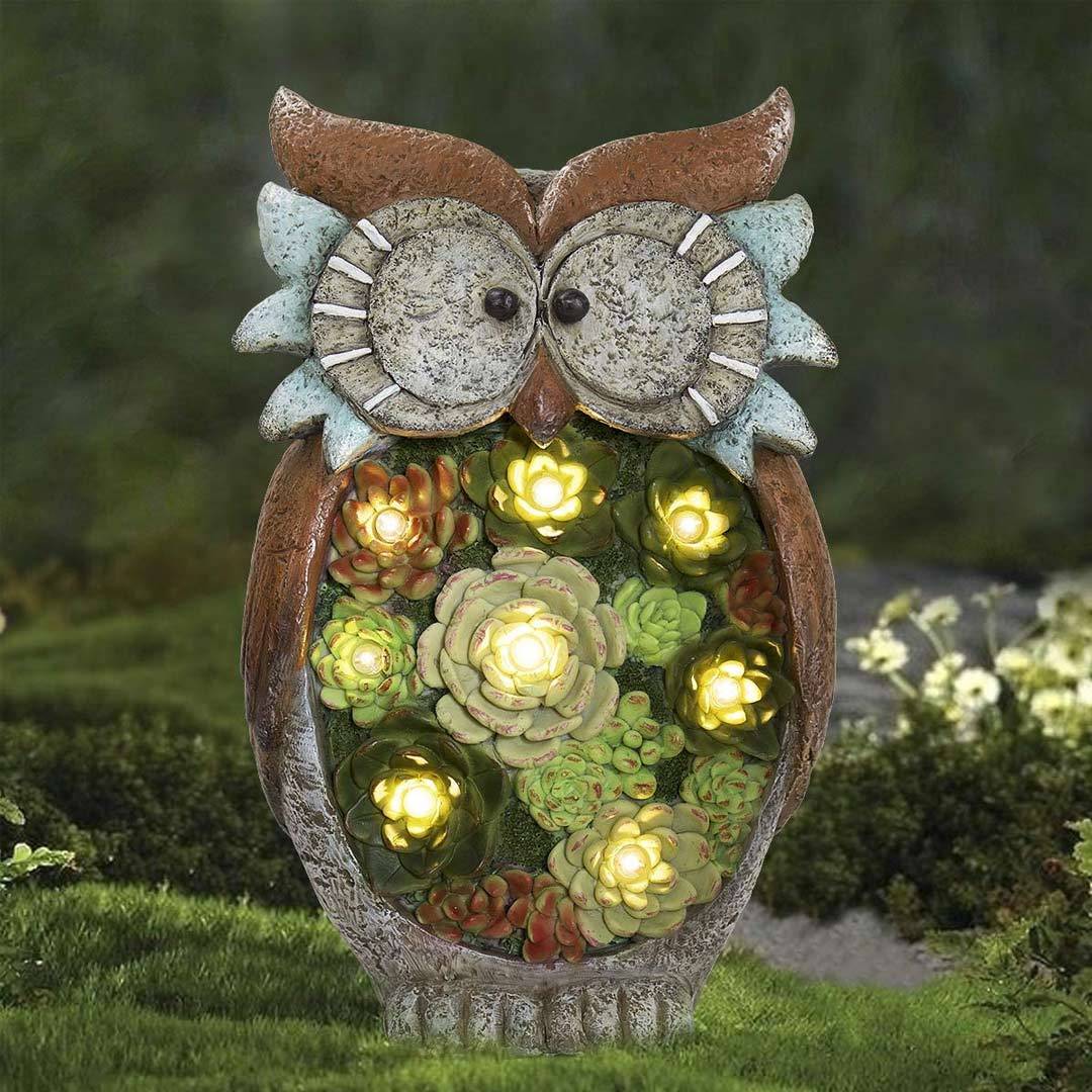 Garden Statue Owl Figurines Solar Powered Resin animal Sculpture-xinru