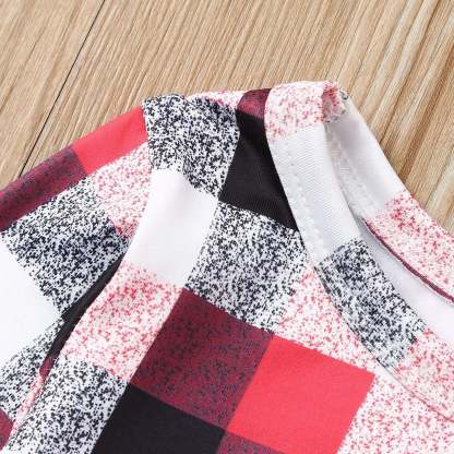 Plus Size Christmas Deer Cartoon Print Plaid Matching Pajamas Set for Family LongSleeve-xinru shop