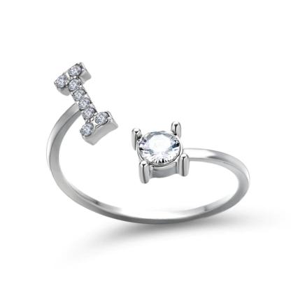 Adjustable A-Z Initial Letter With Rhinestone Personalized Ring-xinru