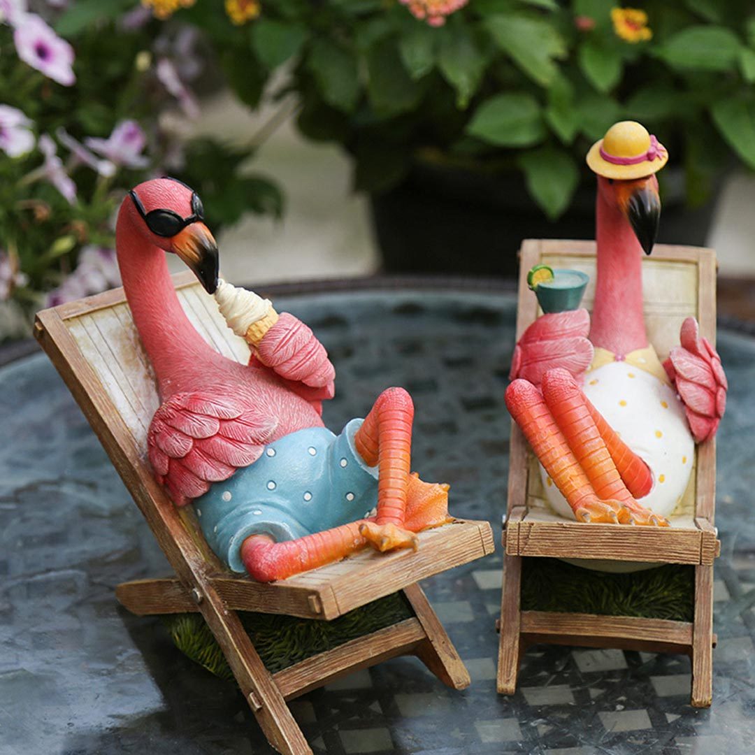 Pink Flamingo Beach Tropical Sculpture Statue Outdoor Lawn Patio Decoration-xinru