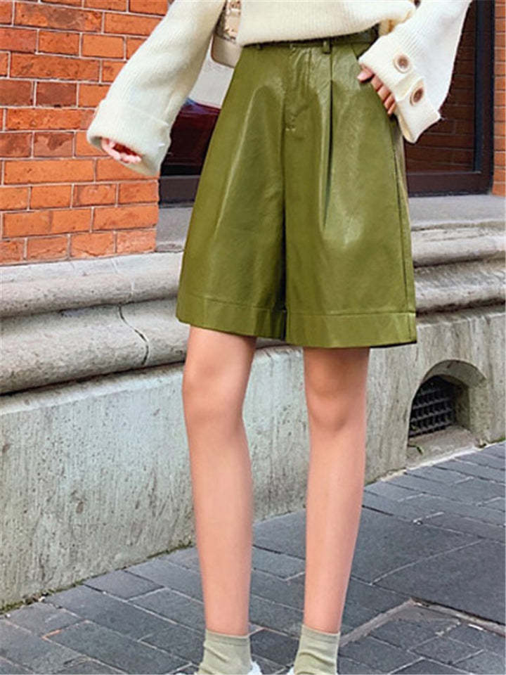 Fashion PU Leather Shorts Women's Plus Size Streetwear-xinru