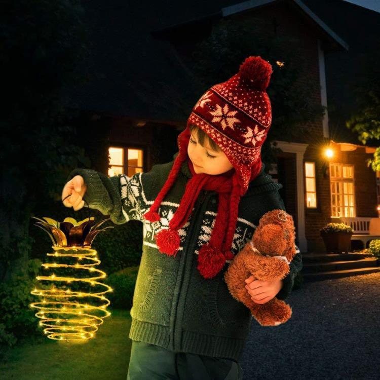 Solar Pineapple Iron Lantern LED Waterproof Hanging Lights Garden Decorative-xinru