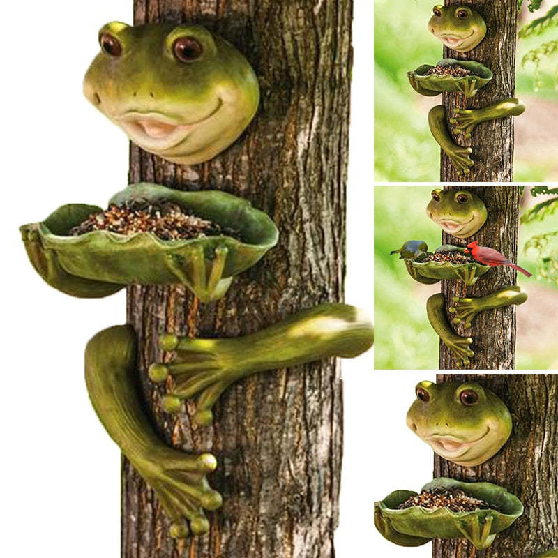 Birds Feeder Creative Cute Frog Resin Handicraft Animals Ornament Outdoor Decor-xinru