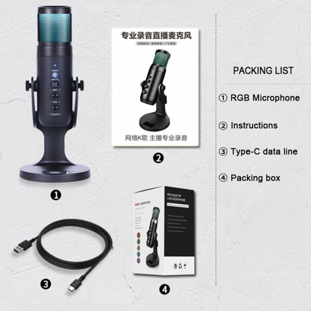 USB Condenser Microphone Compatible Live Game Chat-xinru