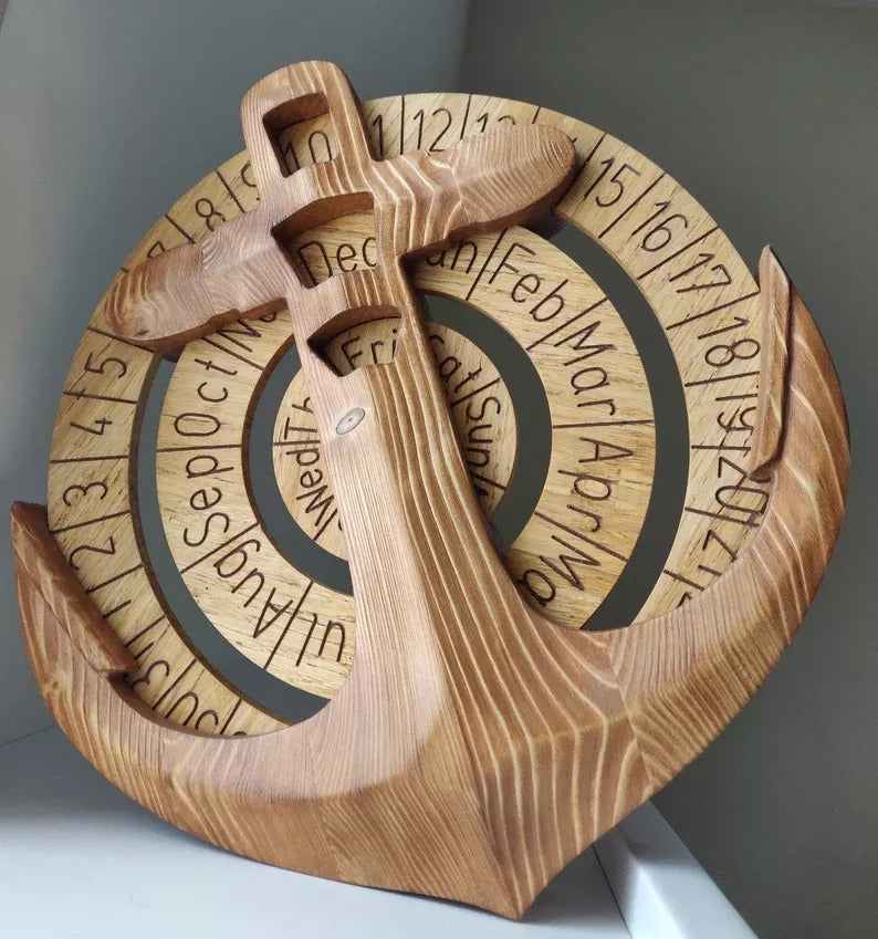 Unique Perpetual Wooden Anchor Calendar-xinru