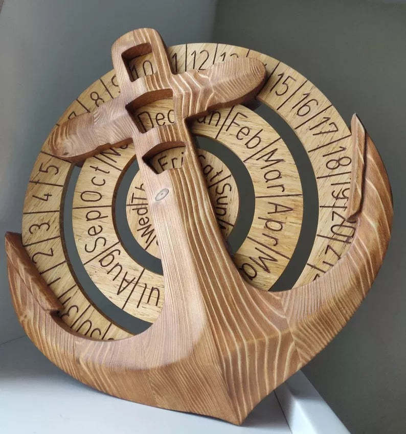 Unique Perpetual Wooden Anchor Calendar-xinru