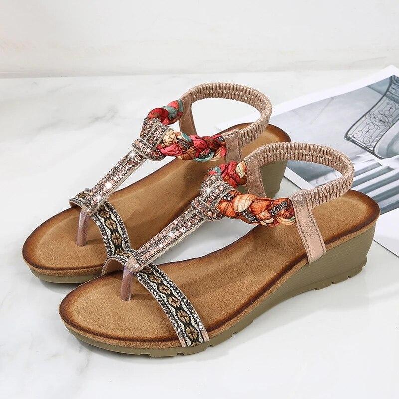 Women Bohemia Clip Toe Beach Wedges Sandals-xinru
