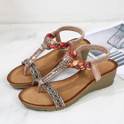 Women Bohemia Clip Toe Beach Wedges Sandals-xinru