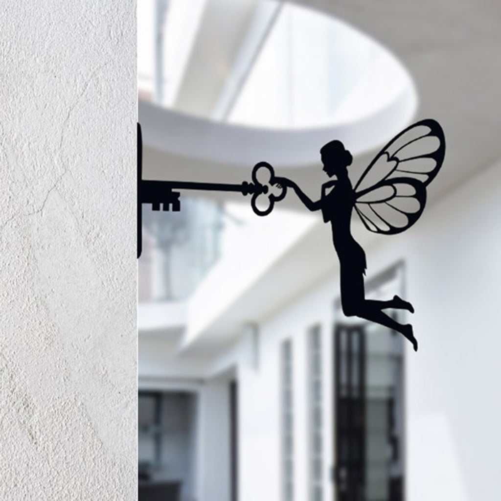Metal Iron Rustic Sitting Fairy Silhouette Garden Home Wall Art Sculpture-xinru