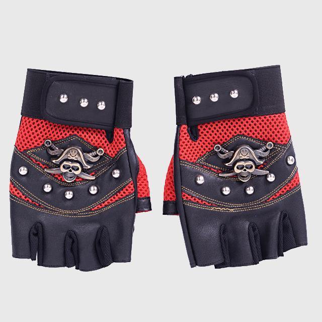 Teampunk Pirate Gloves PU Leather Gothic  Unisex Skull Rivet Gloves-xinru