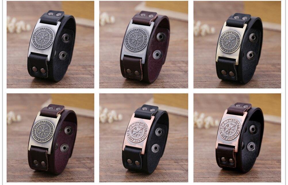 Viking Compass Leather Bracelet Vegvisir Wristband-xinru