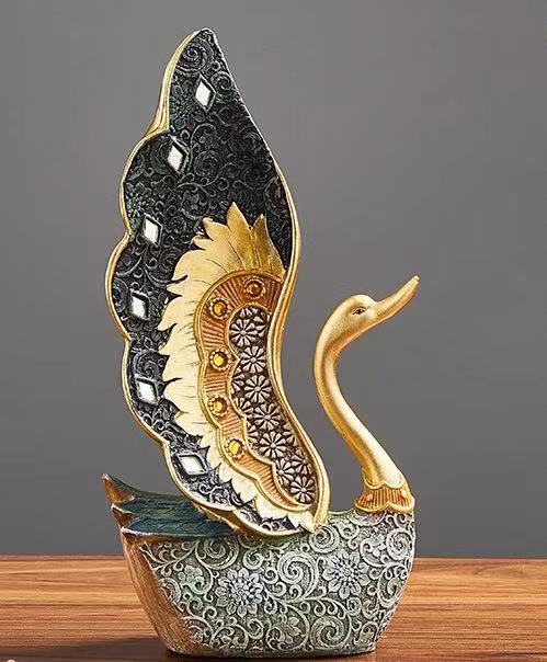 Home Garden Porcelain Figurine Of Couple Of Swans Decorated With Flowers-xinru