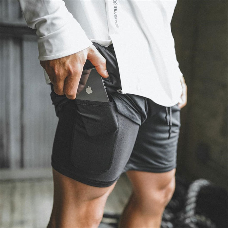Men Drawstring Waist Sports Shorts With Phone Pocket-xinru