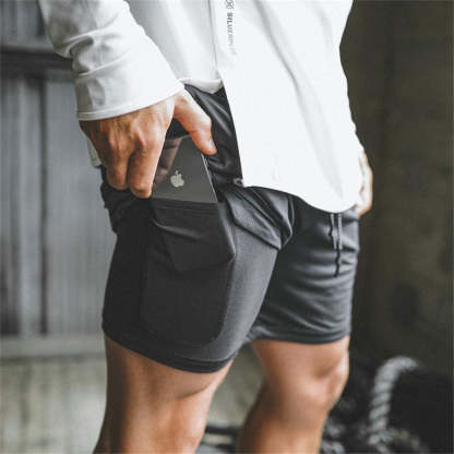 Men Drawstring Waist Sports Shorts With Phone Pocket-xinru