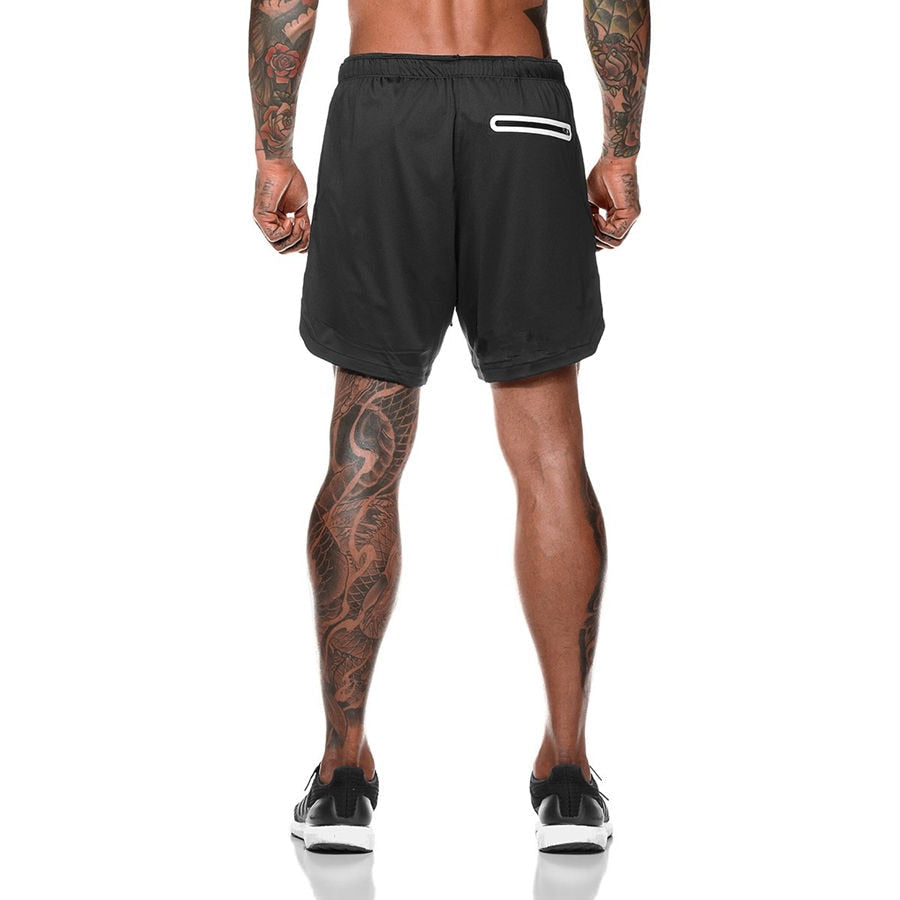Men Drawstring Waist Sports Shorts With Phone Pocket-xinru