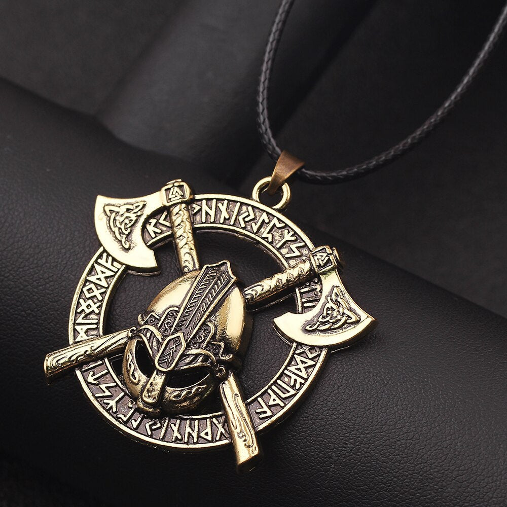Viking Men Odin Raven Slavic Amulet Sword Axe Helmet Pendant Necklaces-xinru