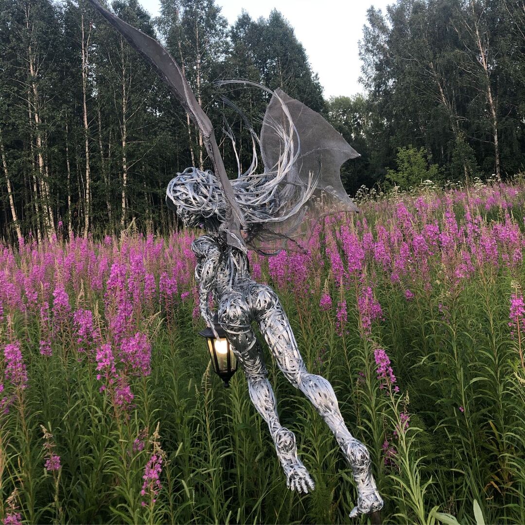 Garden Light Fairy Elf Sculpture with Flashlight Lantern-xinru