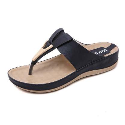 Women Summer Sandals Solid Color Flip Flops Outdoor Wedge Soft Slippers-xinru