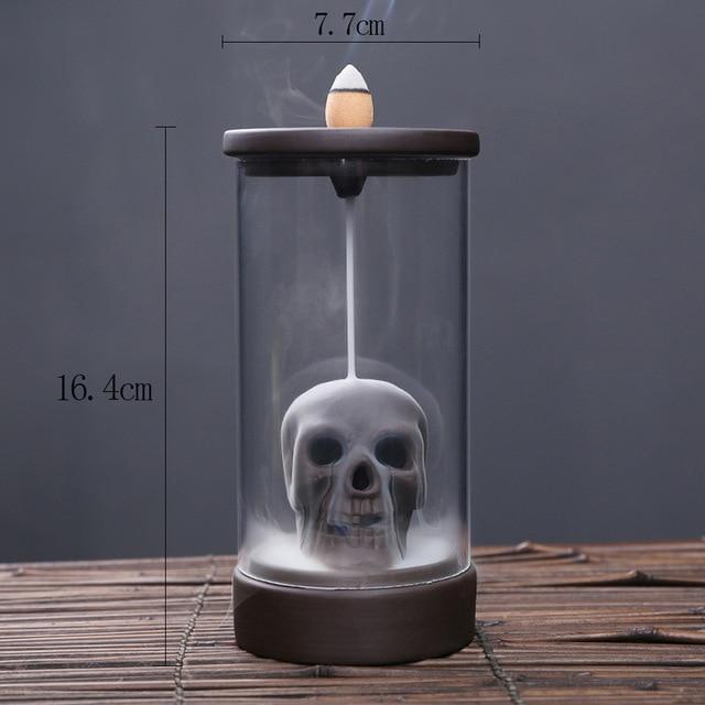 LED Skull Smoke Waterfalls Incense Burner With Acrylic Windproof Cover Zen Decor-xinru