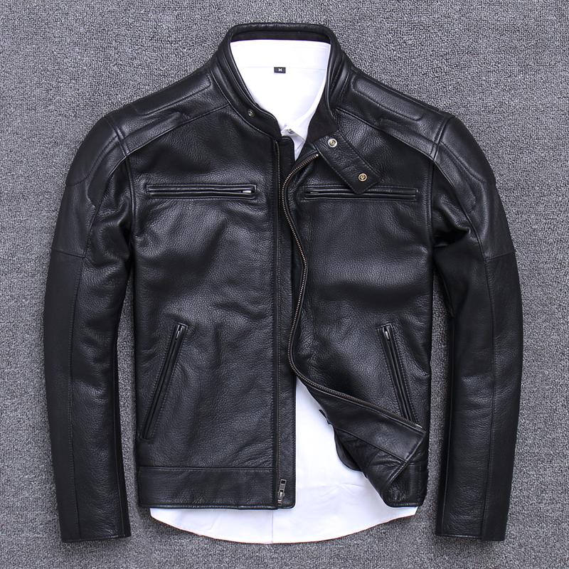 Classic Cowhide Leather Motorcycle Biker Jacket for Men-xinru shop