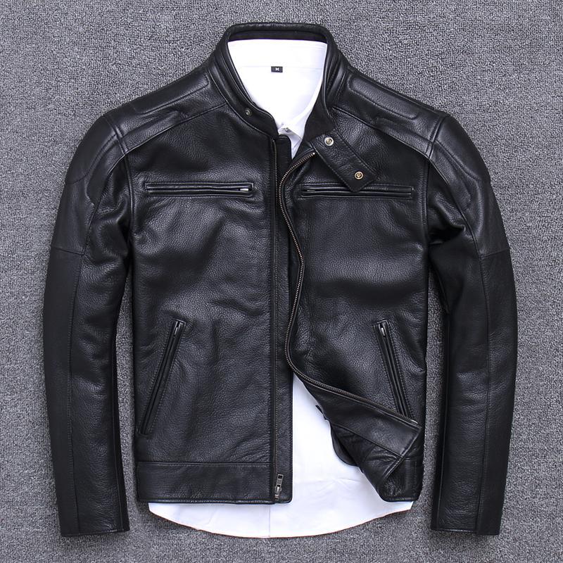 Classic Cowhide Leather Motorcycle Biker Jacket for Men-xinru shop