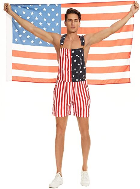 Men Women US American Flag Printed Overalls Shorts Jumpsuit Lover Couple Pants-xinru