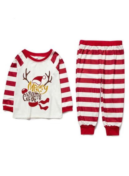 Letter Striped Print Family Matching Christmas Plus Size Pajamas-xinru shop