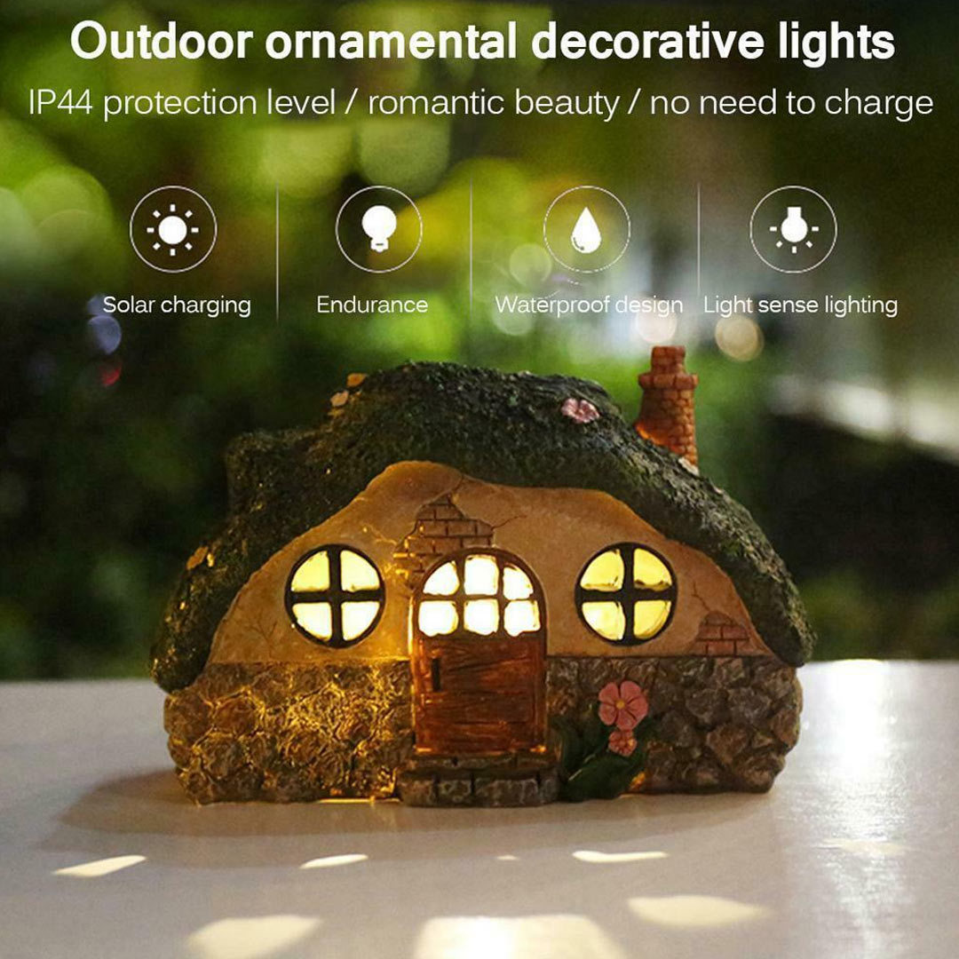 Fairy House Statue Solar Power Light Lawn Yard Outdoor Garden Lamp Decor-xinru