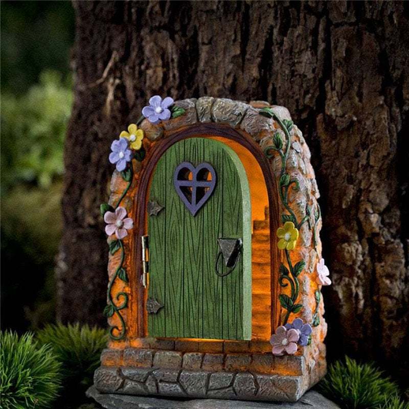 Solar Fairy Garden Stone Gate Resin Fairy Garden Ornament-xinru