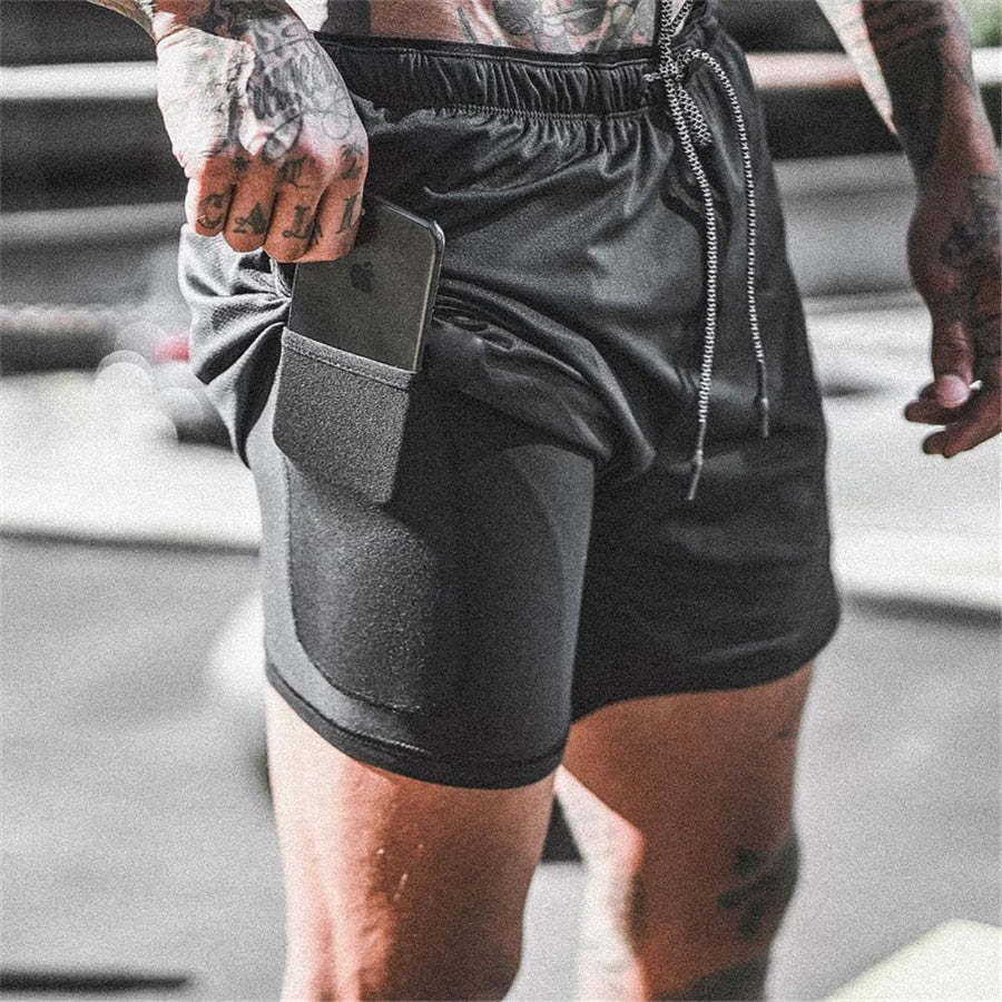 Men Drawstring Waist Sports Shorts With Phone Pocket-xinru