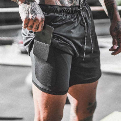 Men Drawstring Waist Sports Shorts With Phone Pocket-xinru