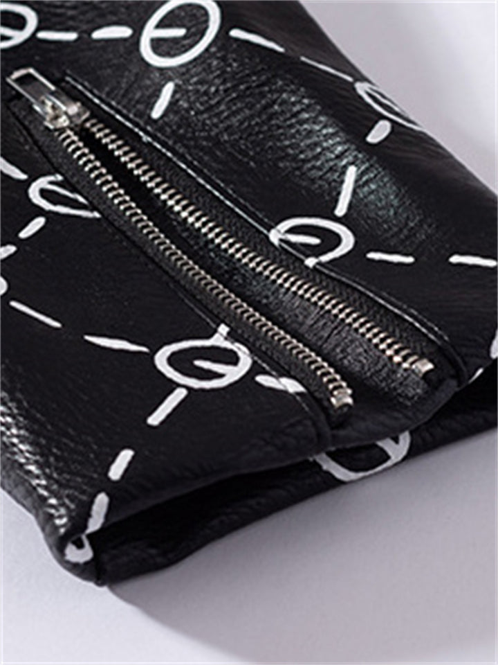 Cool Wanna Be Me Graffiti Cropped Leather Locomotive Jacket-xinru