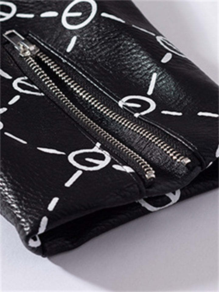 Cool Wanna Be Me Graffiti Cropped Leather Locomotive Jacket-xinru