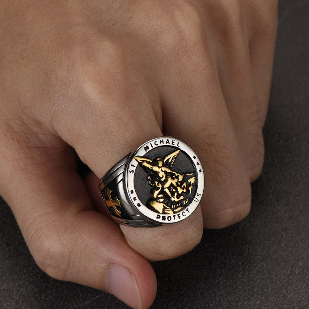 St Michael Ring Stainless Steel Archangel Michael Ring For Men-xinru