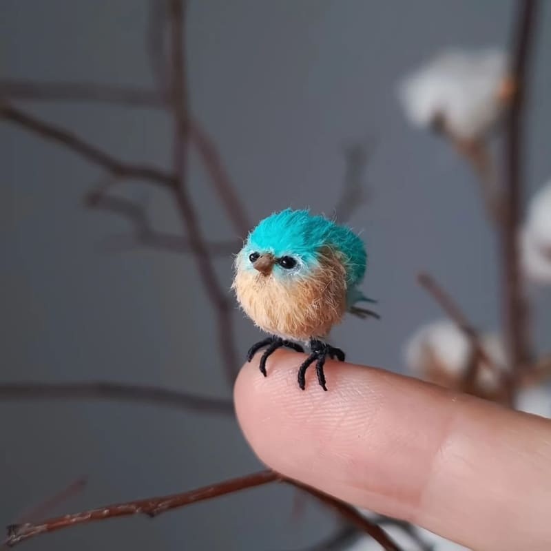 Crocheted Miniature Bird Garden Ornament Desktop Decor-xinru