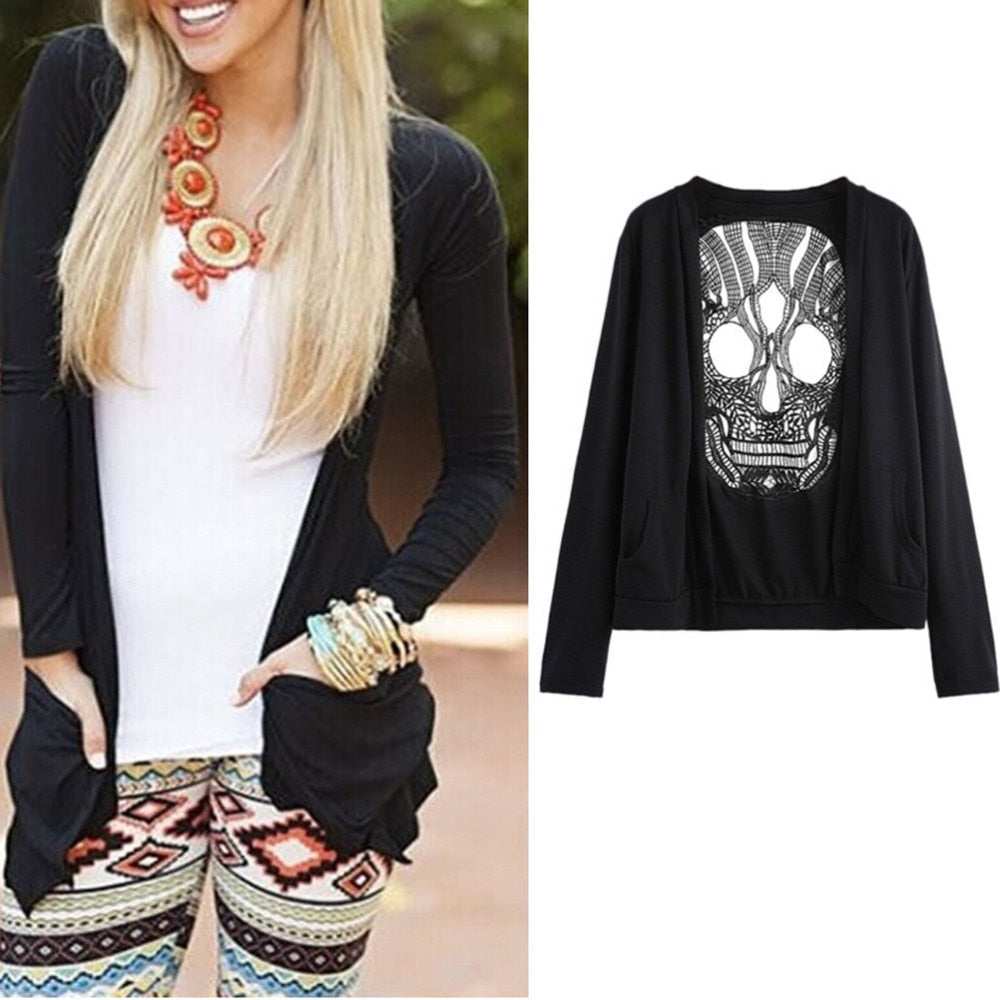 Trendy Cut Out Skull Shape Back Long Sleeve Cardigan-xinru