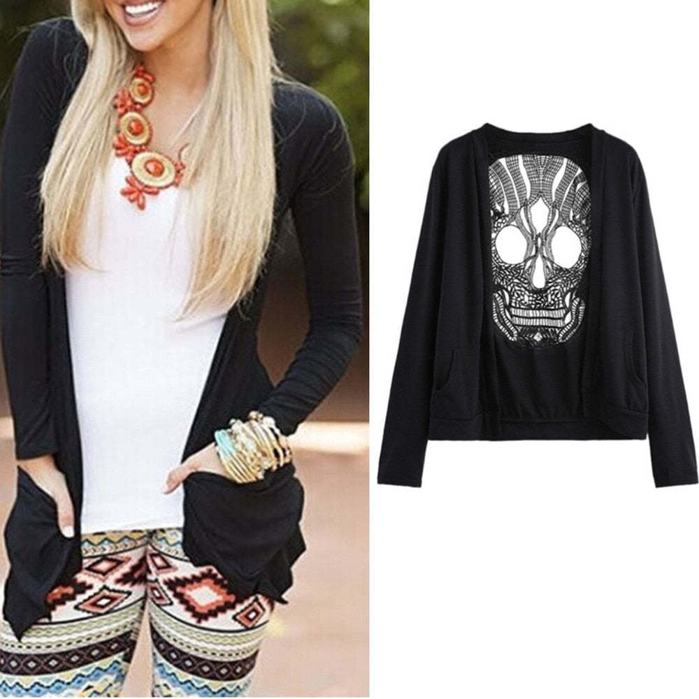Trendy Cut Out Skull Shape Back Long Sleeve Cardigan-xinru