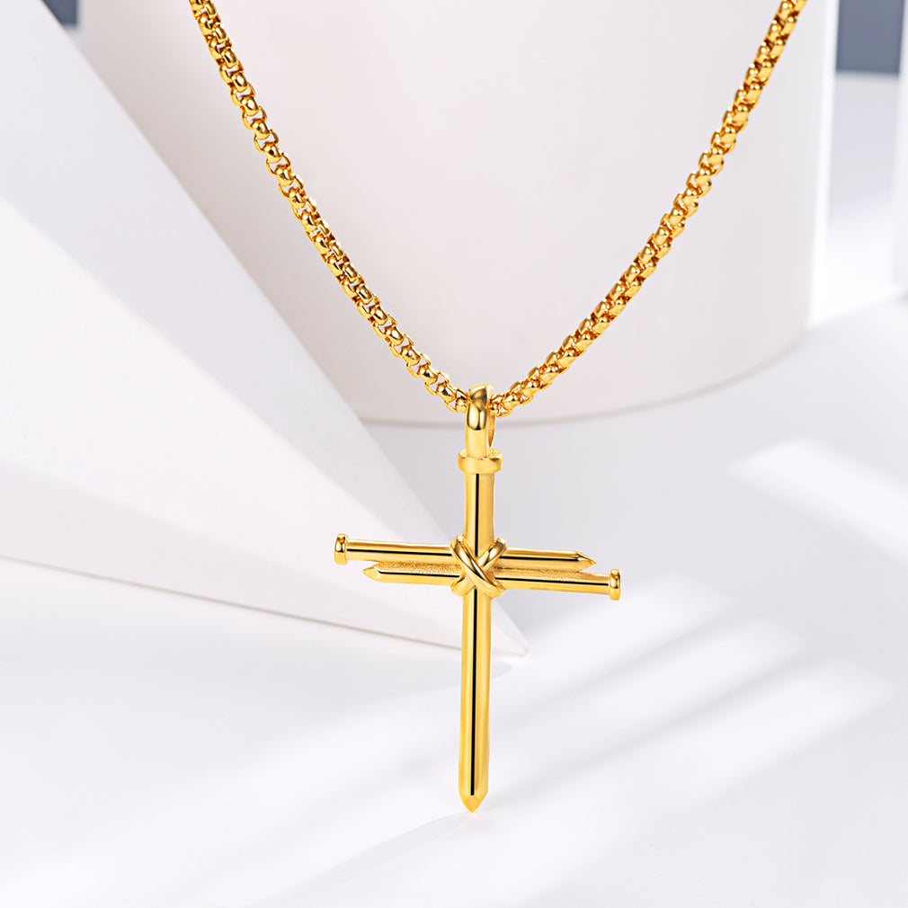 Nail Cross Necklace Stainless Steel Cross Pendant with 24'' Chain For Men-xinru