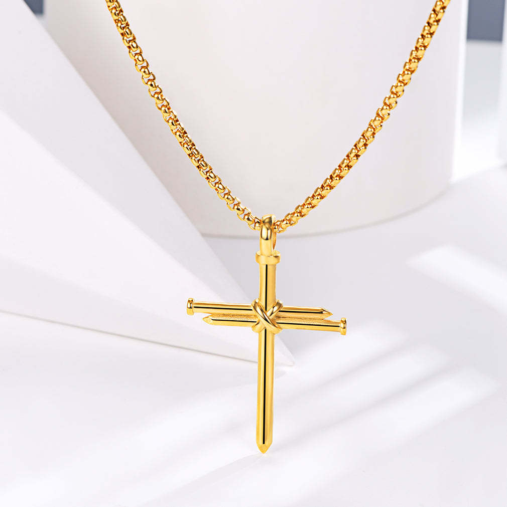 Nail Cross Necklace Stainless Steel Cross Pendant with 24'' Chain For Men-xinru