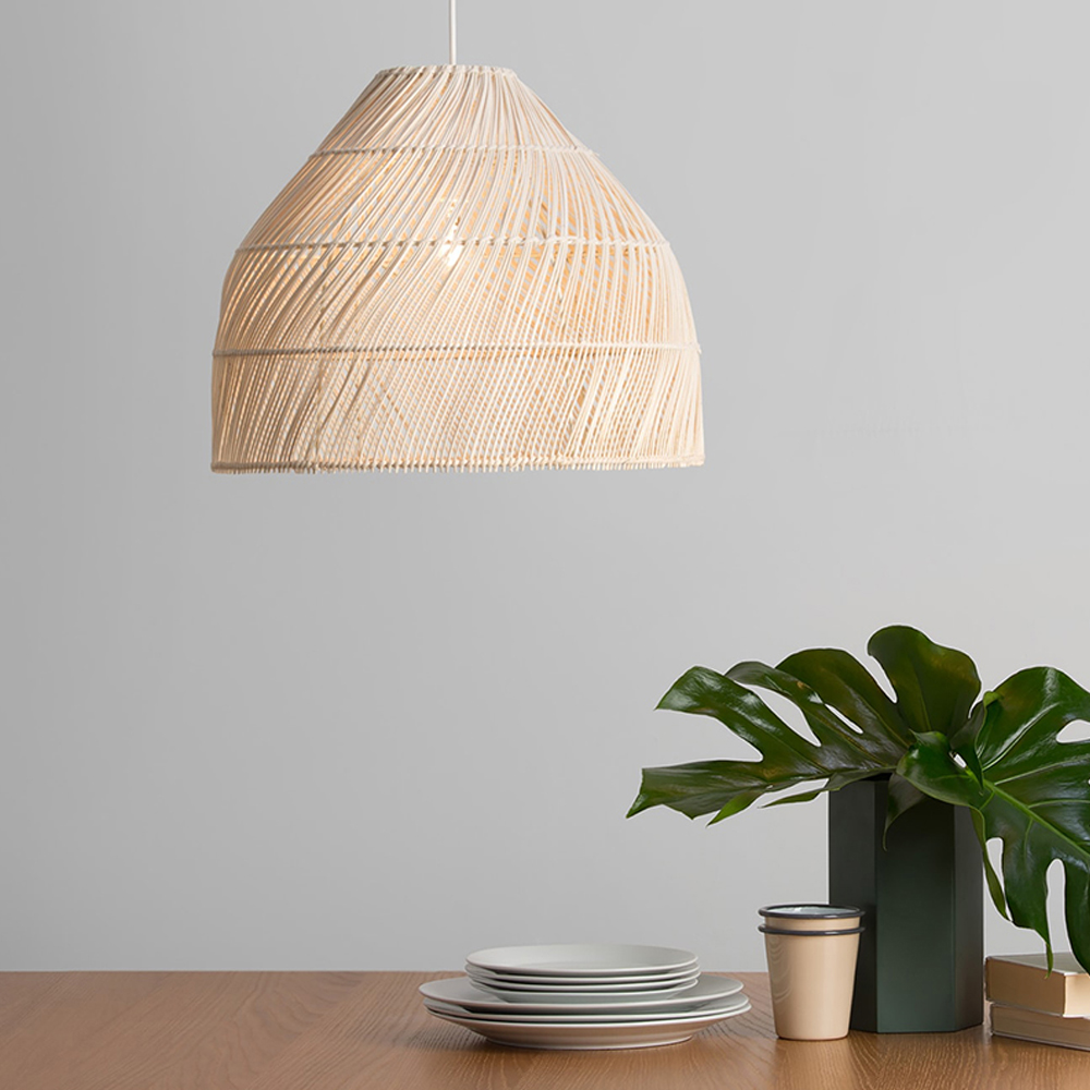 Rattan Hand-woven Lighting Natural Black Basket Pendant Lamp For Dining Room