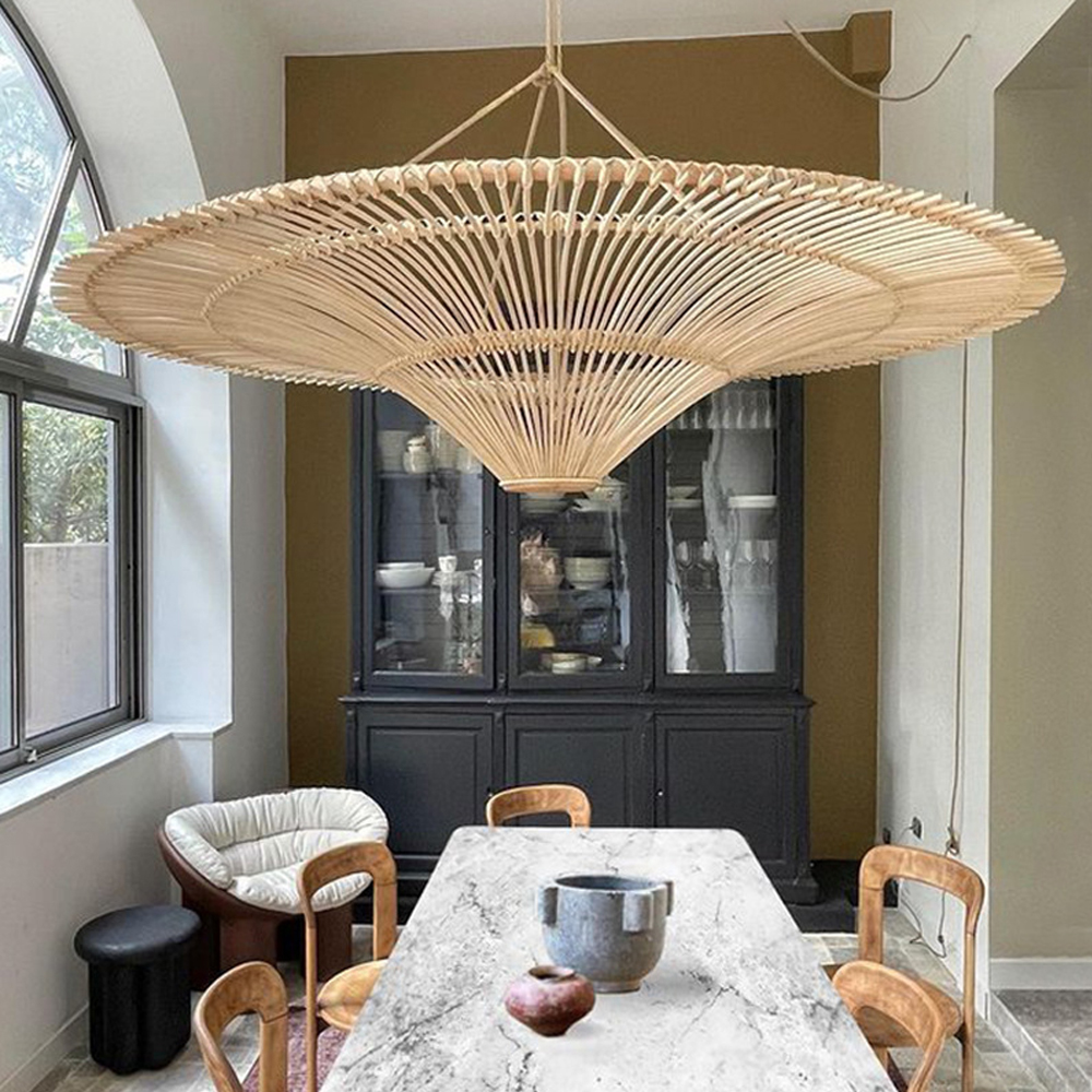 Japanese Handwoven Large Rattan Pendant Light Living Room Chandelier Lobby lighting