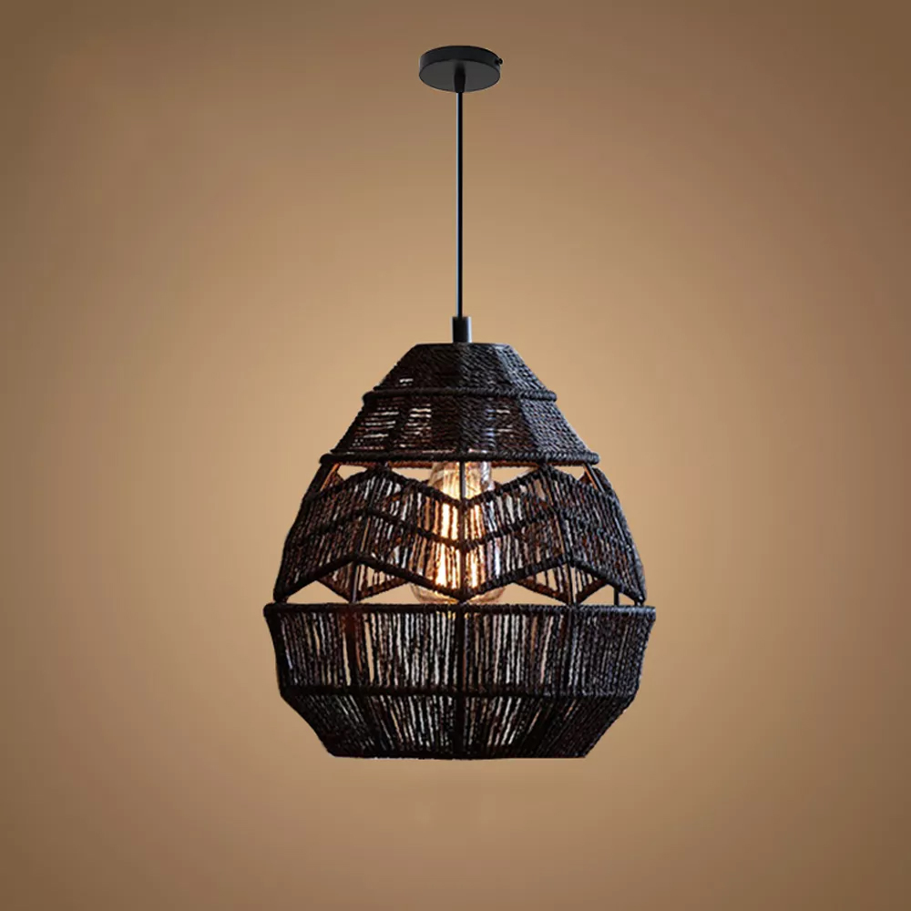 Wabi-Sabi Woven Rope Chandelier Chic Wicker Light Fixtures For Homestay