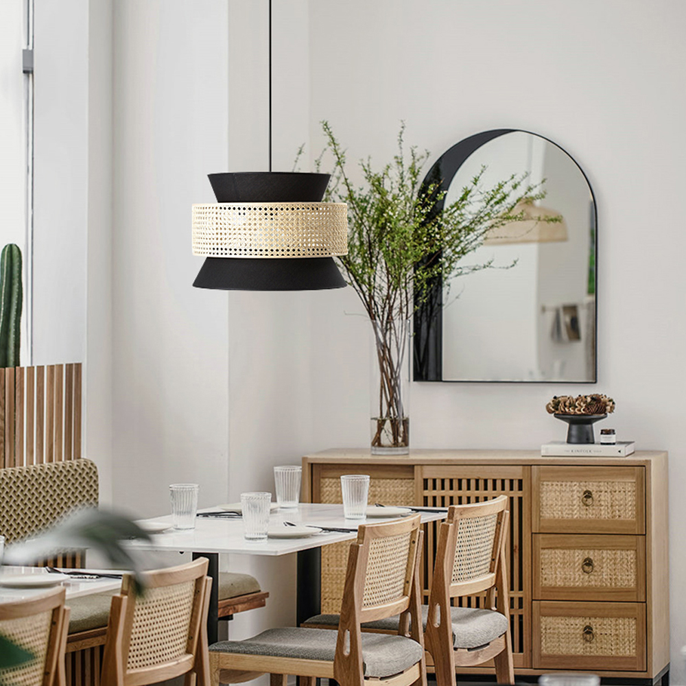 Hand-Woven Home Decor Rattan Tiered Chandelier Red, Blue Modern Wicker Light Pendant